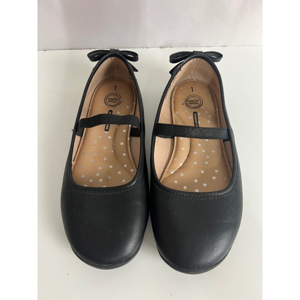 Wonder Nation Girls Black Ballet Flats Memory Foam Bow Back Shoes Size 1